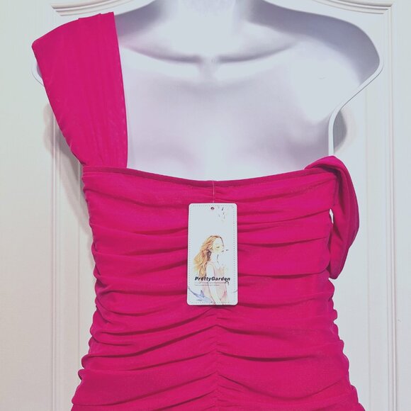 PrettyGarden Fashion/Casual-Pink (Rose Red) Off Shoulder-Rushed Fitted Mini-Smal - Picture 9 of 16